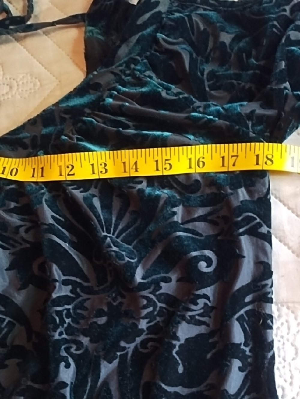 Women's Black Velvet Burnout Short Sleeve Top with Back Tie Detail Small, EUC. - Picture 11 of 12